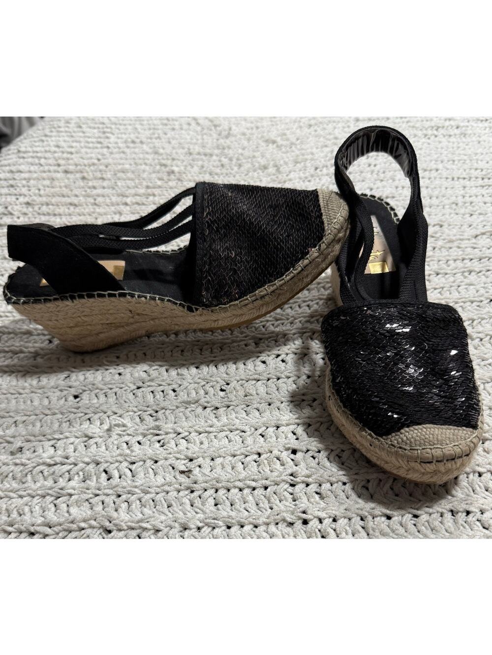 Vidorreta Espadrilles Closed Toe Slingback Womens 9 EU 39 Leather Sequin Black